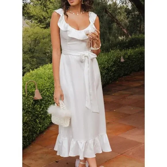 Show Me Your Mumu Alexis Midi Dress in Ivory Luxe Satin size Small - Picture 9 of 11